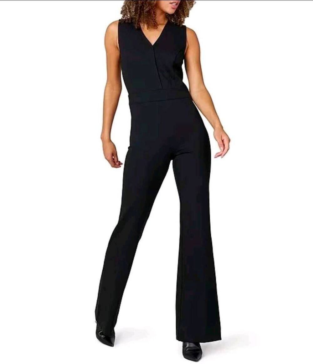 Spanx Flare Leg Perfect Sleeveless Jumpsuit Black Sz. LP NWT